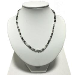 Collier quartz inclusion de tourmaline Brsil AA (perles facettes 3-4mm) - 45cm