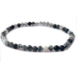 Bracelet quartz avec inclusions de tourmaline Brsil A (perles facettes 3-4mm)