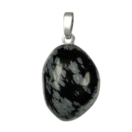 Pendentif obsidienne neige Mexique A pierre roulée boucle argent 925