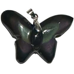 Pendentif papillon obsidienne oeil cleste Mexique AAA acier inoxydable