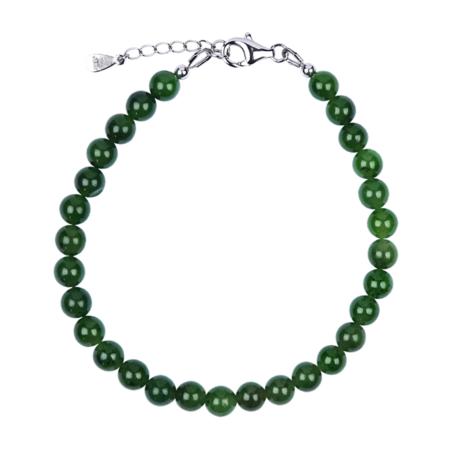 Bracelet jade vert néphrite argent 925 (boules 5-6mm)
