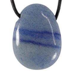Pendentif aventurine bleue ou quartz bleu Brsil A (pierre troue) + cordon