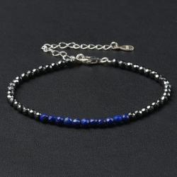 Bracelet hmatite lapis lazuli perles facettes argent 925