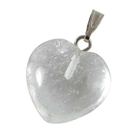 Pendentif coeur cristal de roche Brésil A acier inoxydable (15mm)