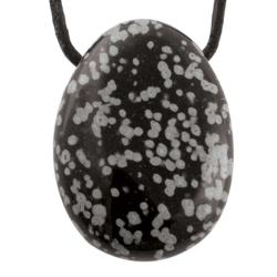 Pendentif obsidienne neige Mexique A (pierre troue) + cordon