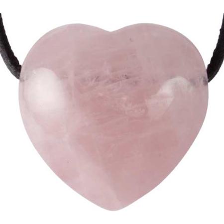 Coeur percé quartz rose Brésil A 30mm + cordon 