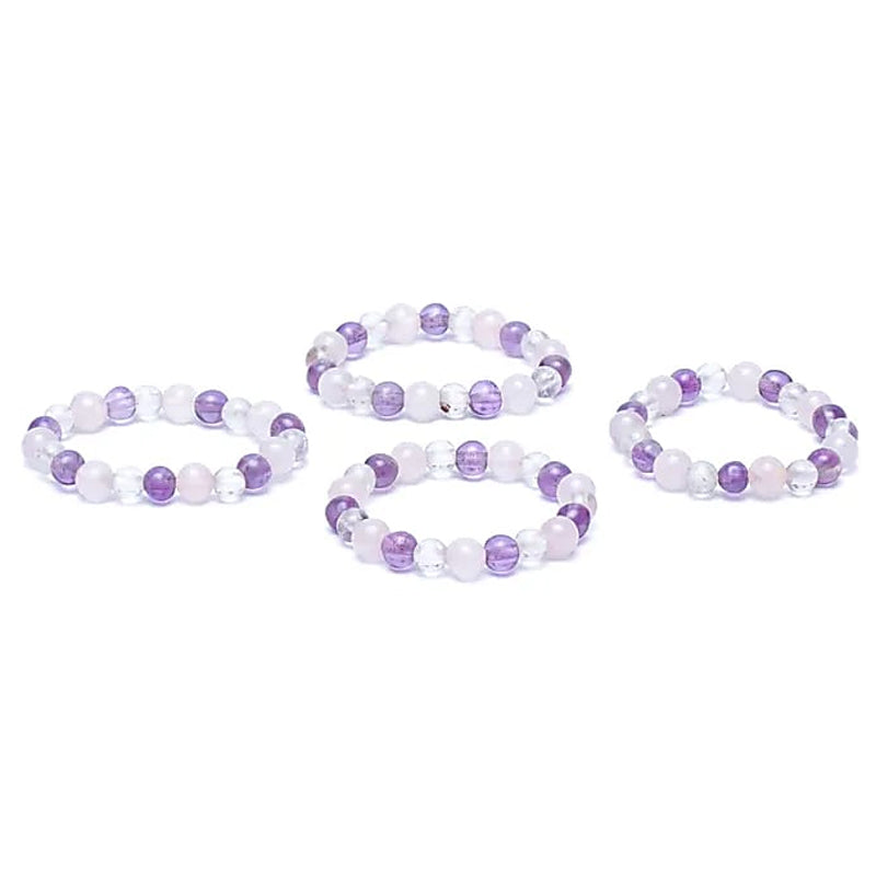 Bague perles Multi amethyste, cristal de roche, Quartz rose Brésil A (boules 3mm)