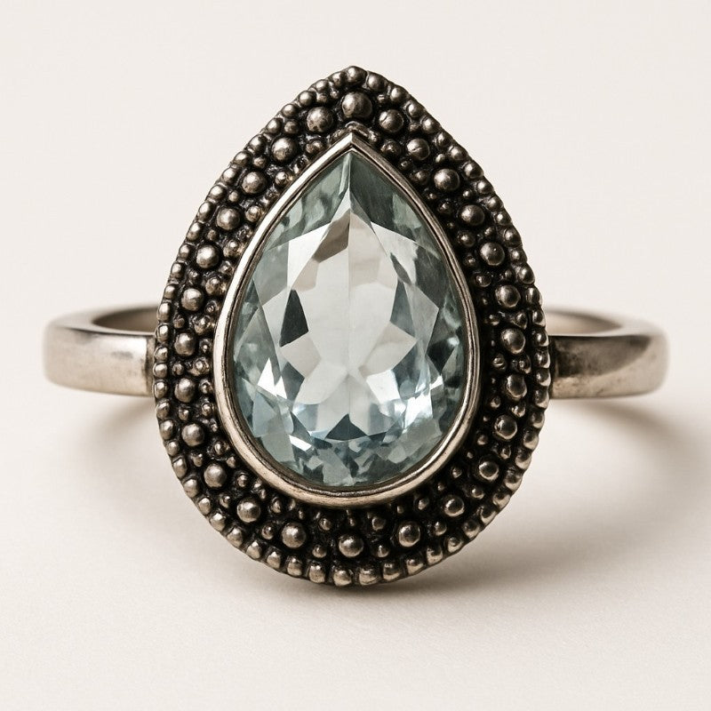 Bague topaze bleue facettée Nigéria AA+ argent 925