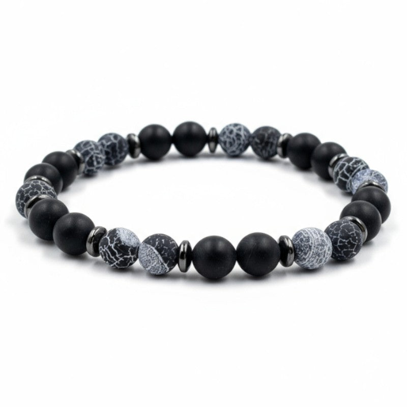 Pulsera para hombre: ónix esmerilado, hematita, ágata telaraña A (bolas de 8 mm)