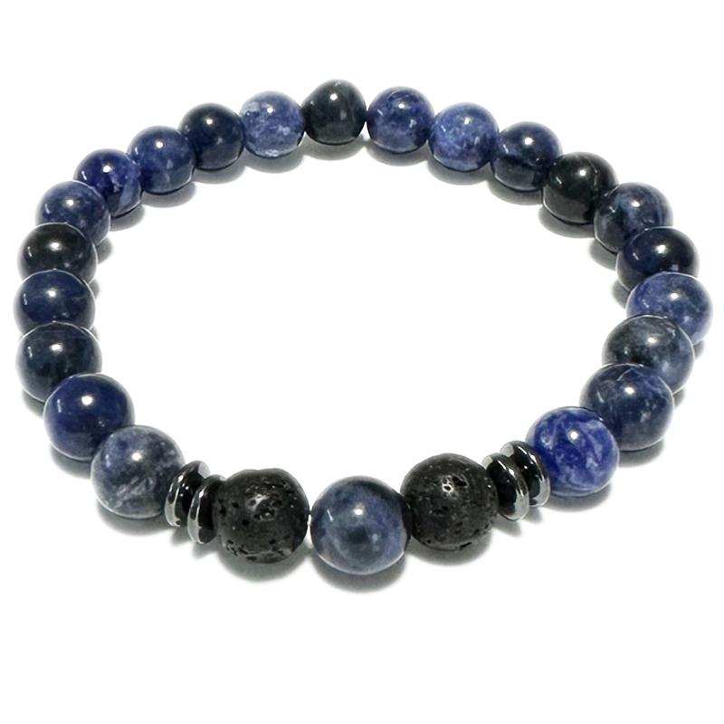 Bracelet "Energy" Sodalite, hématite, pierre de lave (boules 8mm)