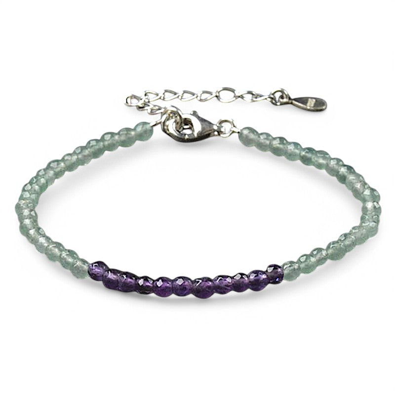 Bracelet green aventurine amethyst faceted beads silver 925