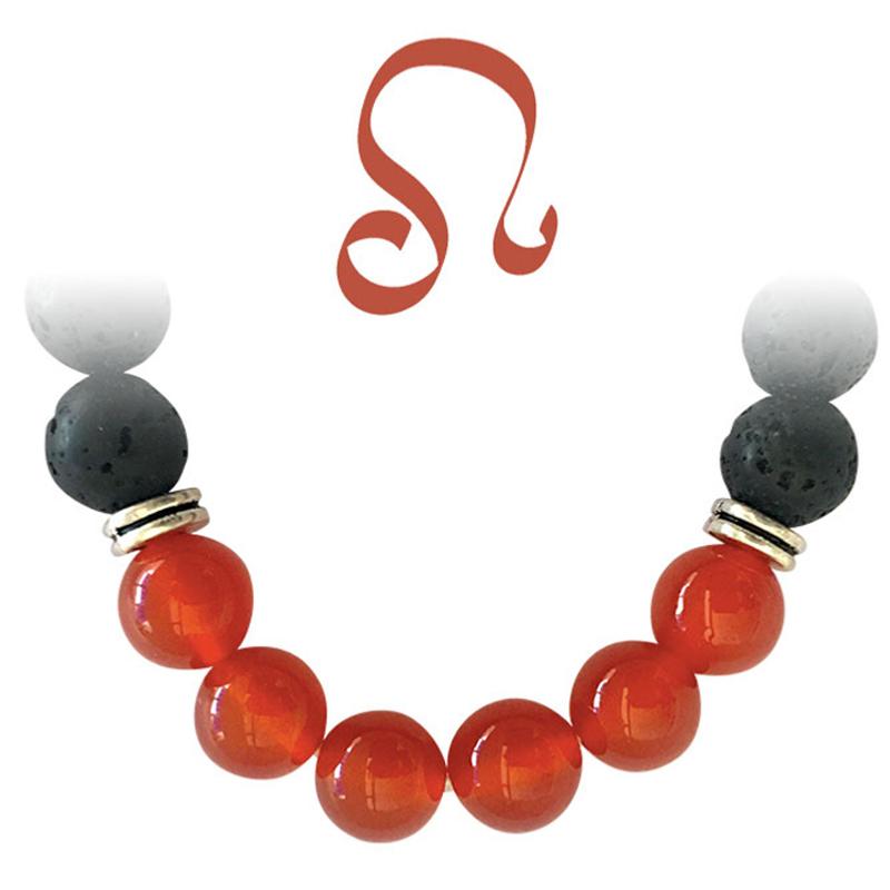 Bracelet "Zodiac" Lion - Pierre de lave - Cornaline chauffée (boules 8mm)