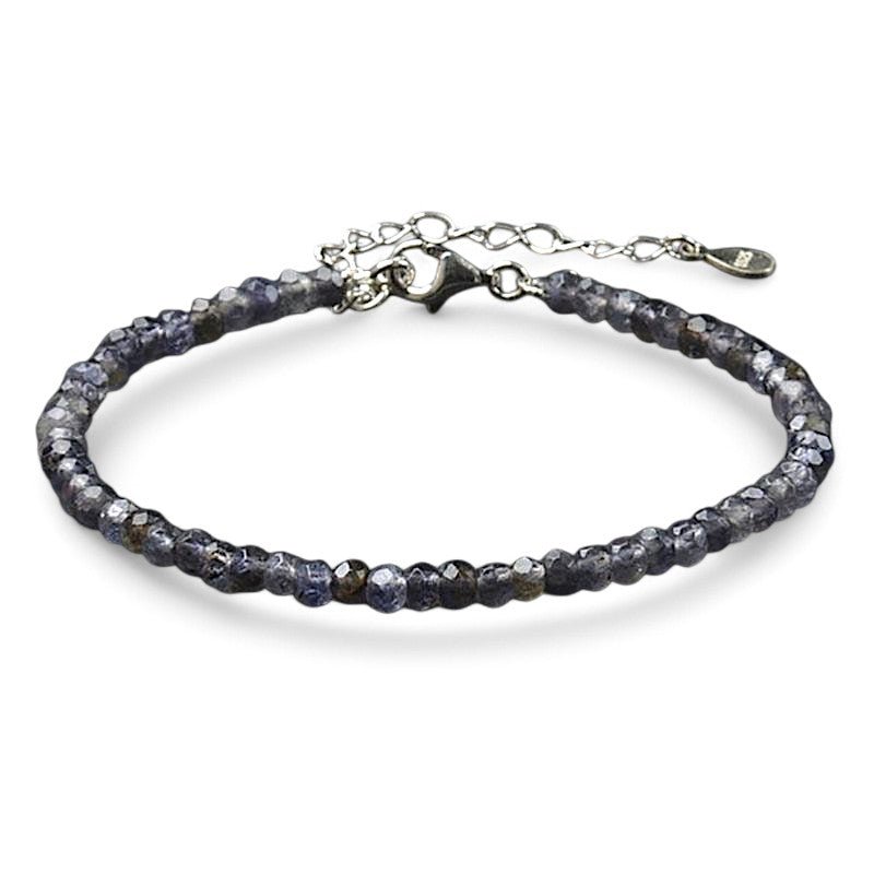 Bracelet iolite (cordierite) India AA faceted beads silver 925
