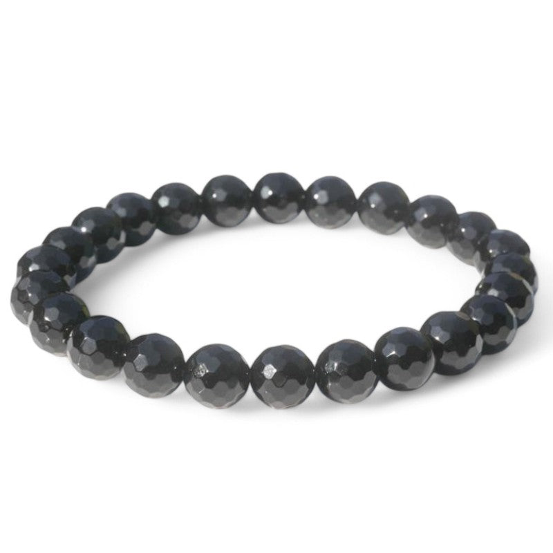 Pulsera de ónix negro Brasil A (cuentas facetadas 7-8mm)