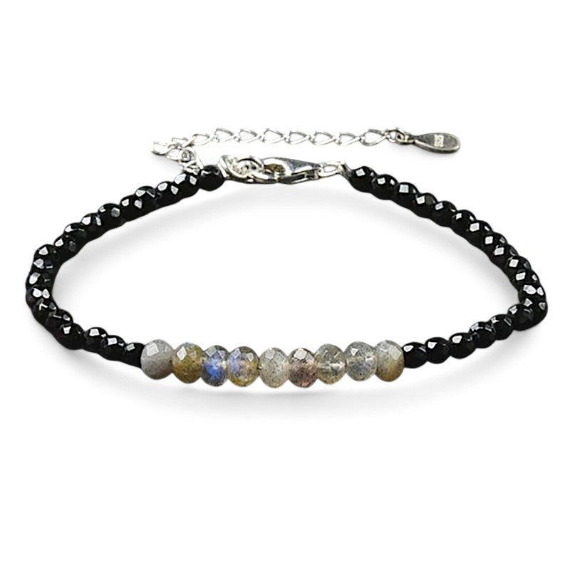 Pulsera ónix labradorita cuentas facetadas plata 925