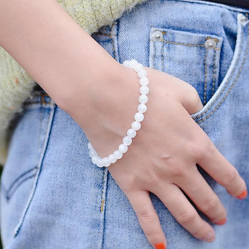 Bracelet pierre de lune arc en ciel Inde AA (péristérite) boules 7-8mm