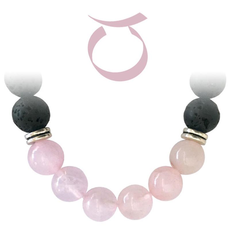 Bracelet "Zodiac" Taureau - Pierre de lave - Quartz rose (boules 8mm)