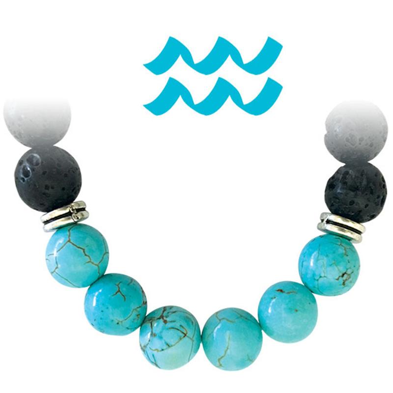 Bracelet "Zodiac" Verseau - Pierre de lave - Turquenite (boules 8mm)