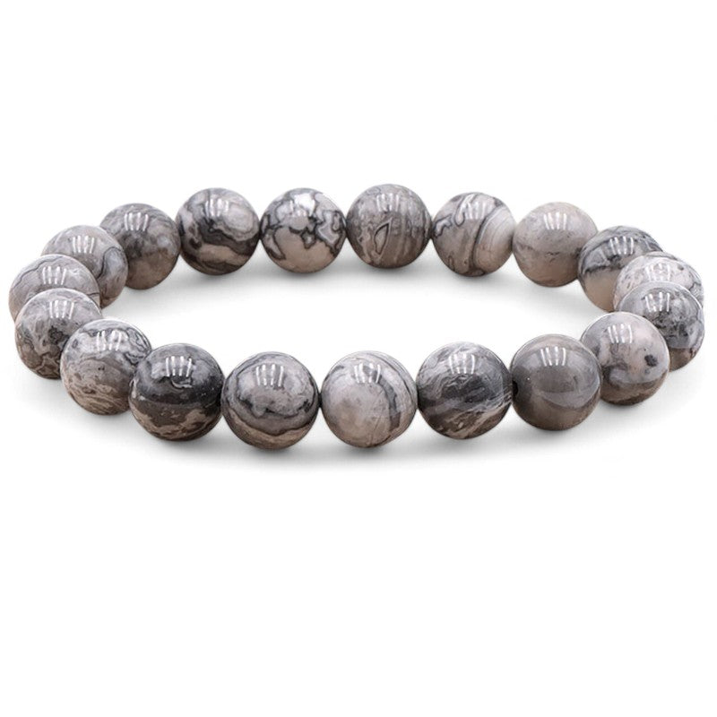 Pulsera ágata loca gris México A (bolas 10mm)