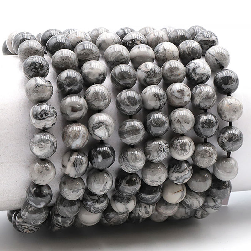 Pulsera ágata loca gris México A (bolas 10mm)