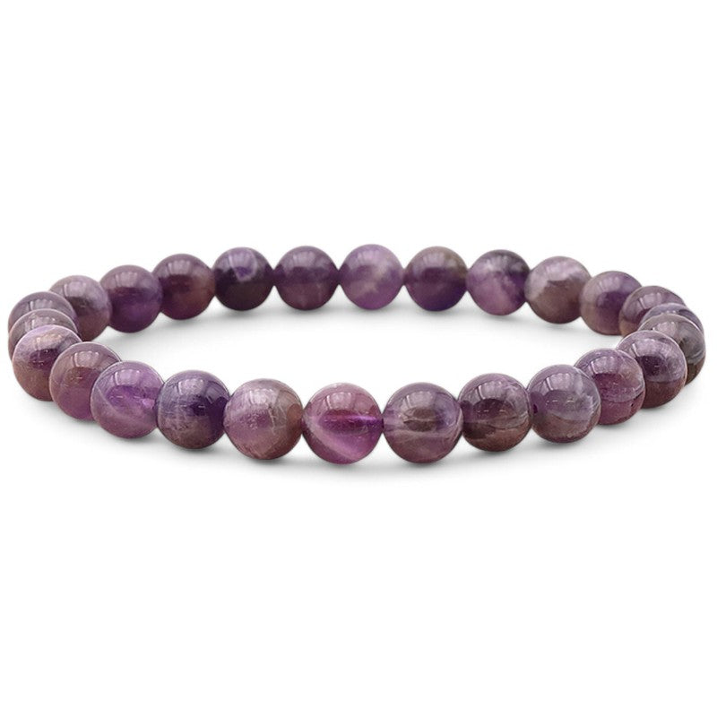 Pulsera brasileña de amatista con cinta A (bolas de 7-8 mm) - Talla L
