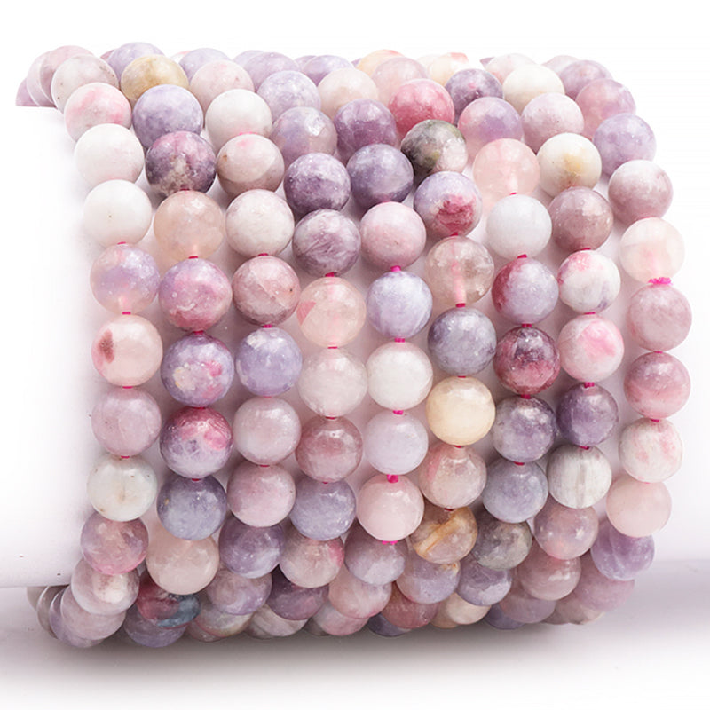 Bracelet tourmaline rose sur Eudialyte Namibie A (boules 7-8mm)