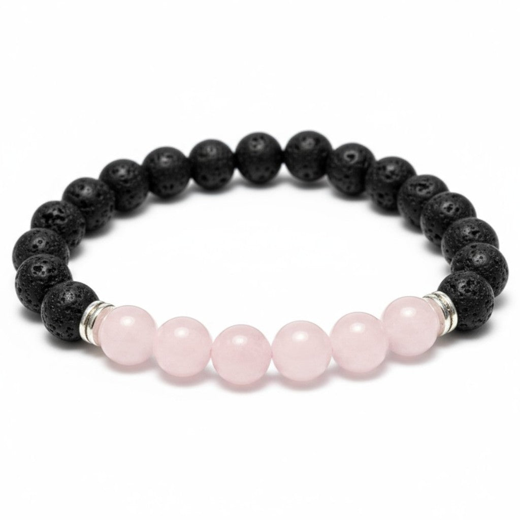 Pulsera Tauro "Zodiac" - Piedra de lava - Cuarzo rosa (bolas de 8mm)