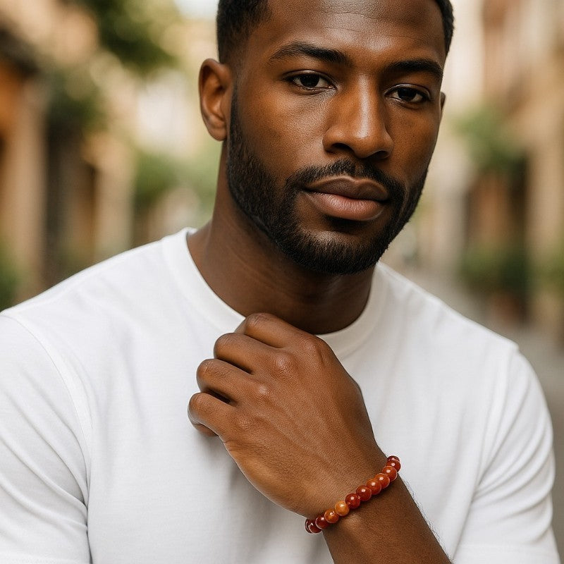 Bracelet agate bandée Brésil A (boules 7-8mm) - Taille L