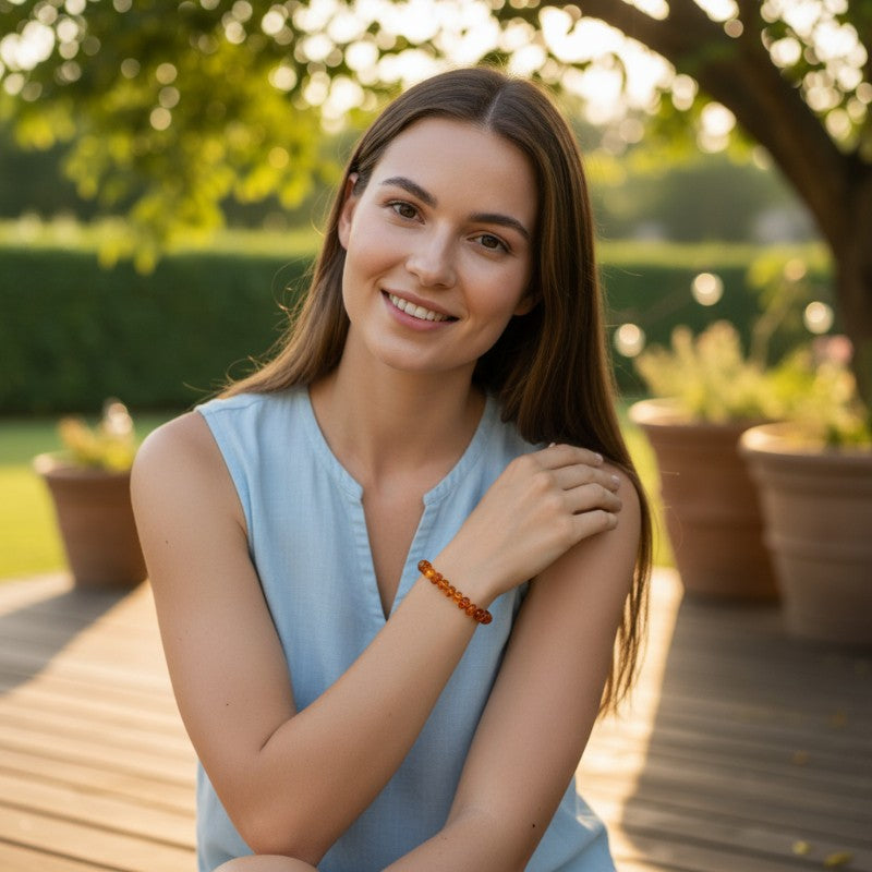 Pulsera de ámbar coñac de Lituania A (cuentas de 6-8 mm)