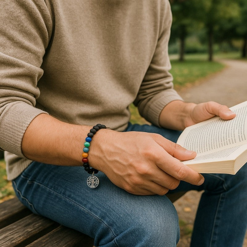 Pulsera árbol de la vida piedra de lava 7 chakras A (bolas 7-8mm)