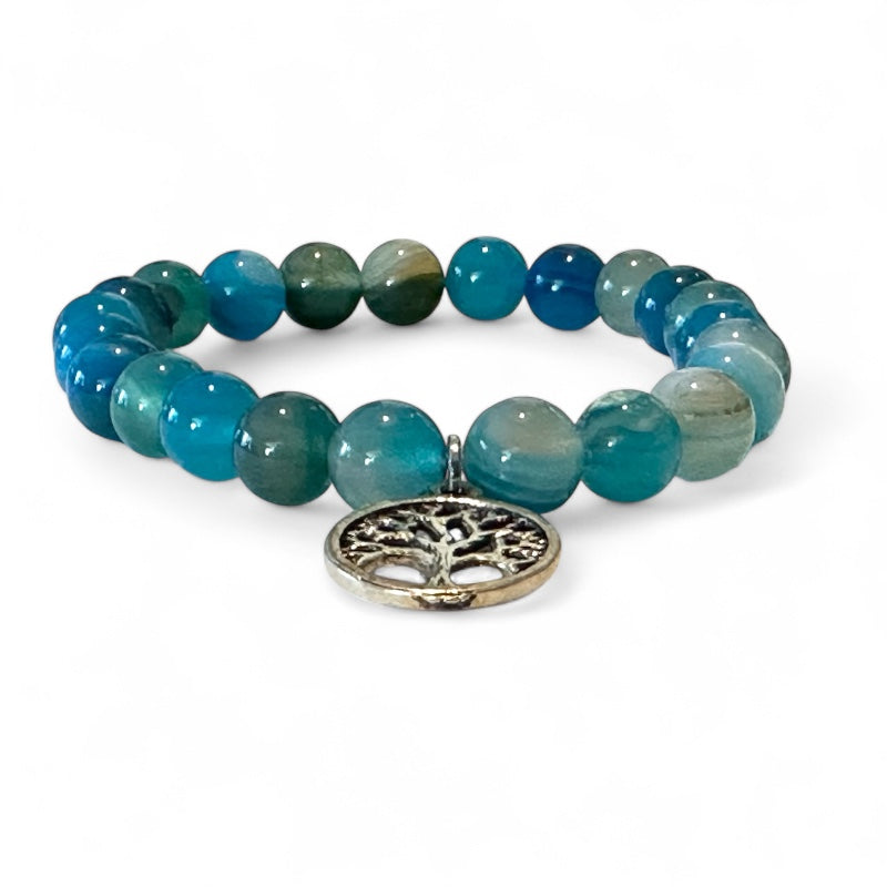 Bracelet arbre de vie agate teintée bleue A (boules 7-8mm)