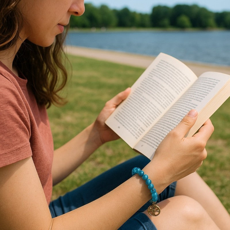 Bracelet arbre de vie agate teintée bleue A (boules 7-8mm)