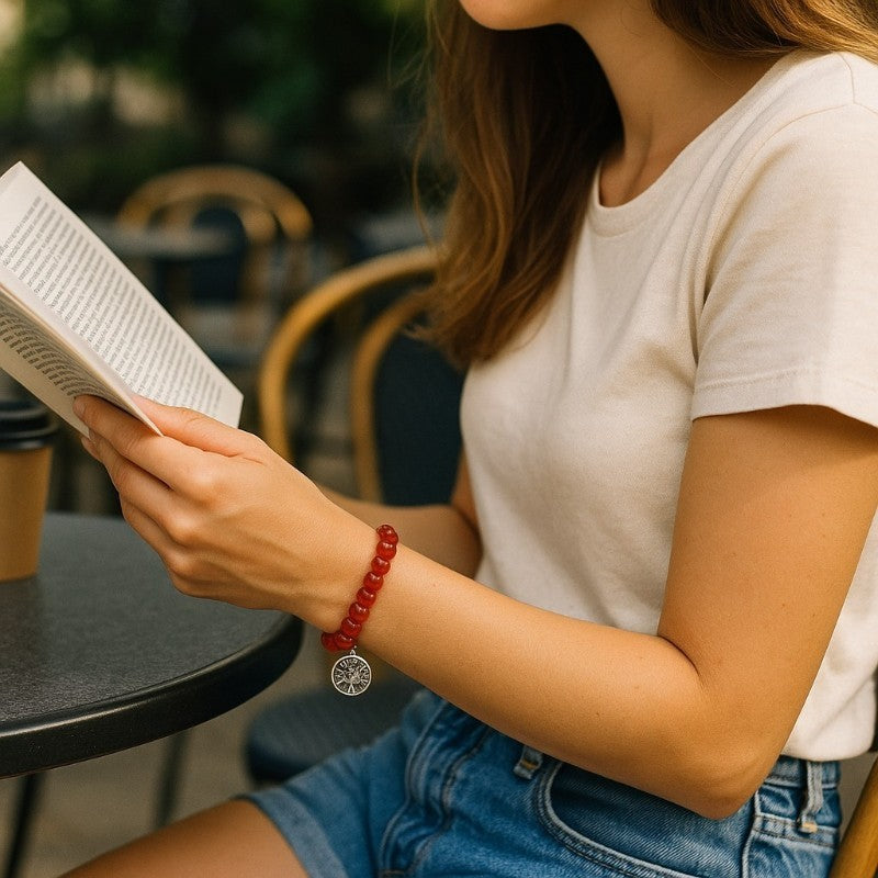 Pulsera árbol de la vida de cornalina calentada A (bolas de 7-8 mm)