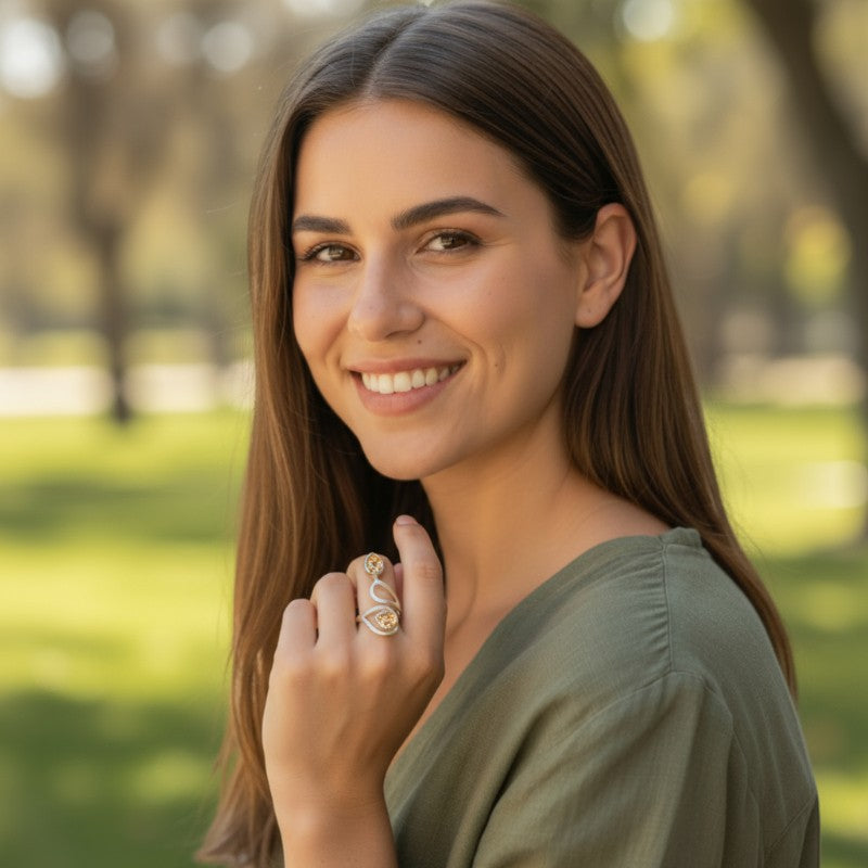 Anillo ajustable Citrino Natural Brasil AA plata 925
