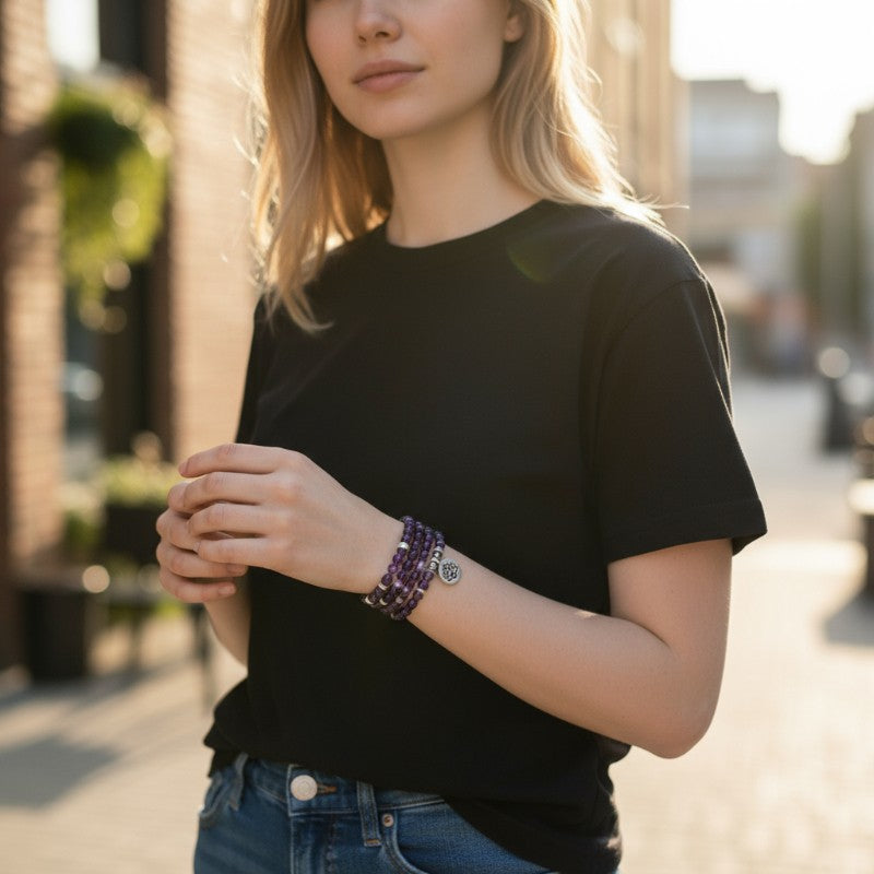 Bracelet/collier améthyste boules 6mm (perles d&