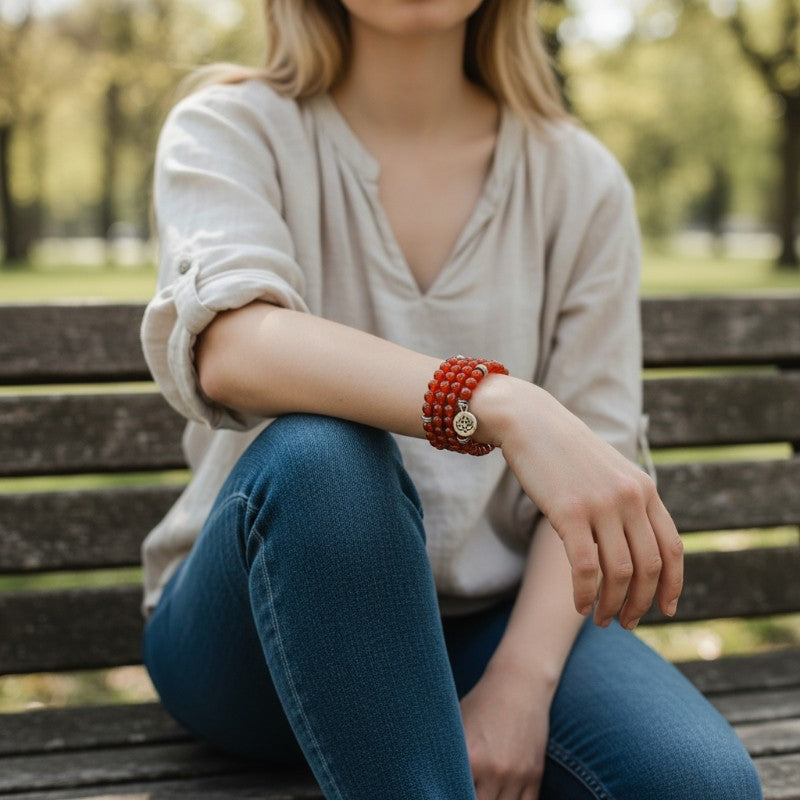 Bracelet/collier cornaline chauffée boules 6mm (perles d&