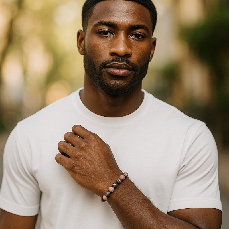 Bracelet rhodonite Madagascar AB (boules 7-8mm) - Taille L