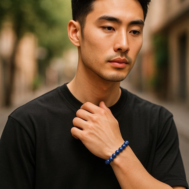 Afganistán Pulsera de lapislázuli (bolas de 7-8 mm) - Talla L