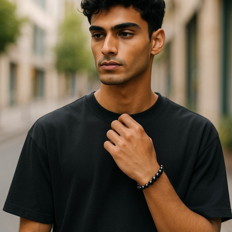 Pulsera ojo celeste de obsidiana México A (bolas 7-8mm) - Talla L