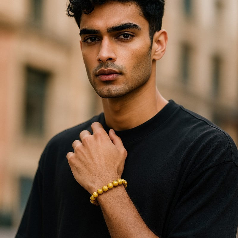 Bracelet oeil de tigre doré Afrique du Sud AA (boules de 7-8mm) - Taille L