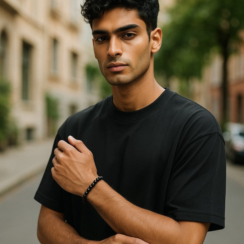 Pulsera de ónix negro Brasil A (bolas de 7-8mm) - Talla L