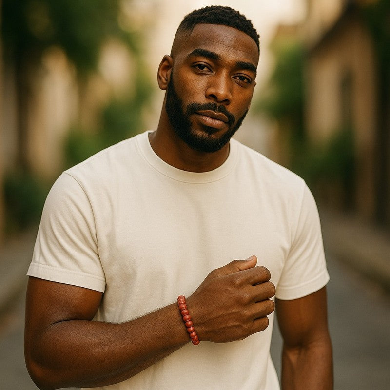 Pulsera de jaspe rojo sudafricano (cuentas de 7-8 mm) - Talla L