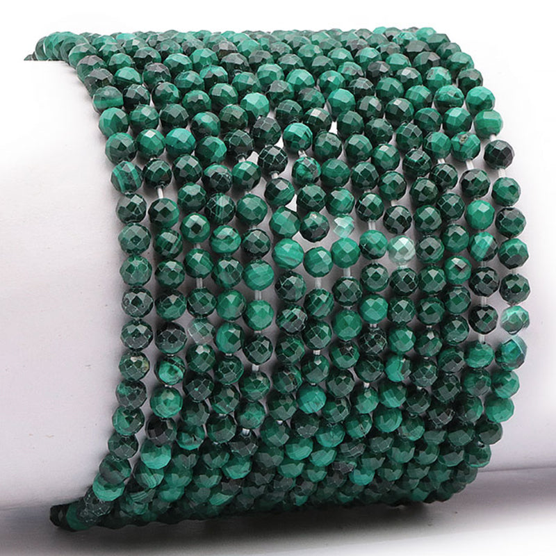Pulsera de malaquita Congo AA (cuentas facetadas de 3-4 mm)