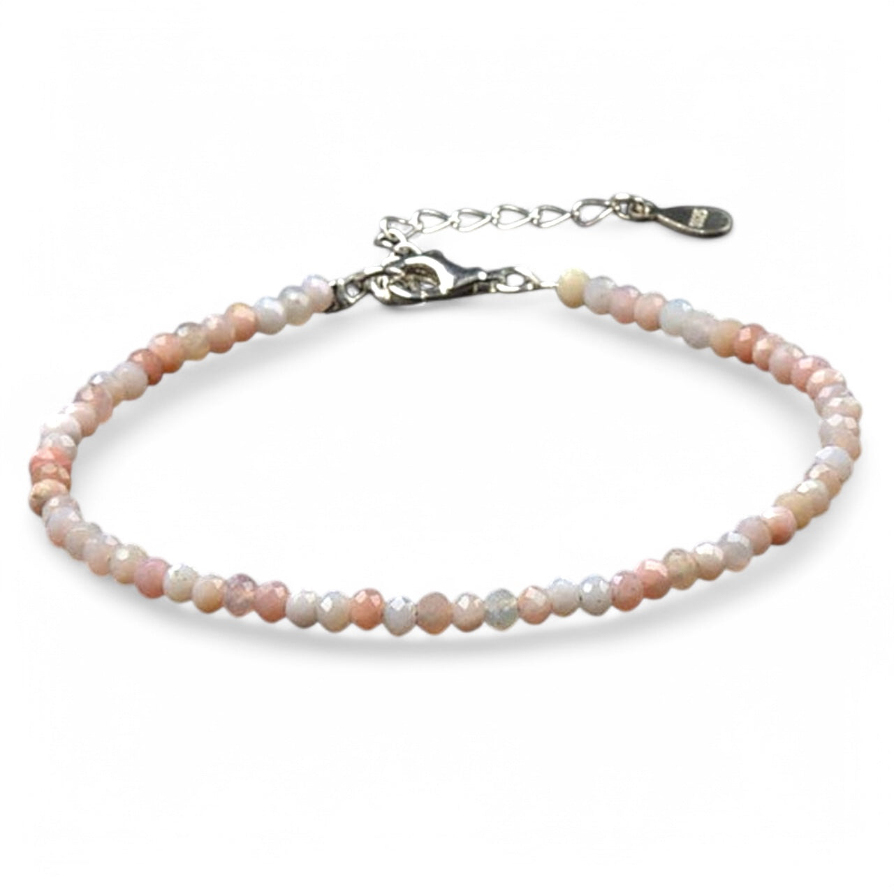 Pink opal bracelet faceted beads in 925 silver