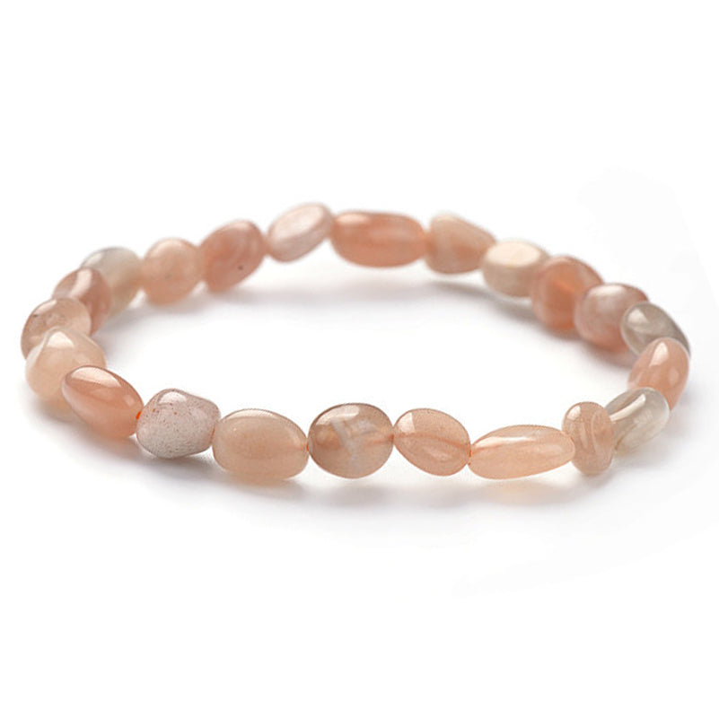 Bracelet pierre de lune rose orangée Inde A+ (grains 5-7mm)