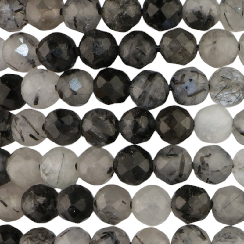 Quartz bracelet with tourmaline inclusions Brazil A (faceted beads 3-4mm)