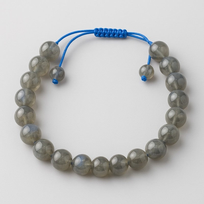 Pulsera ajustable deslizante de labradorita de Madagascar con bolas de 8 mm