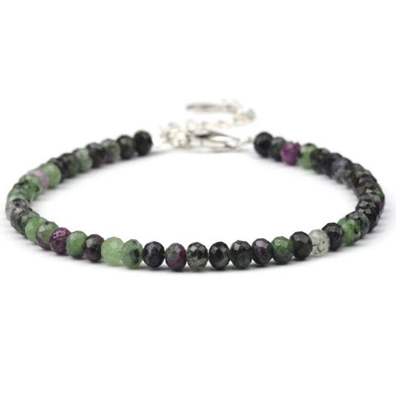 Bracelet rubis sur zoisite perles facettées argent 925