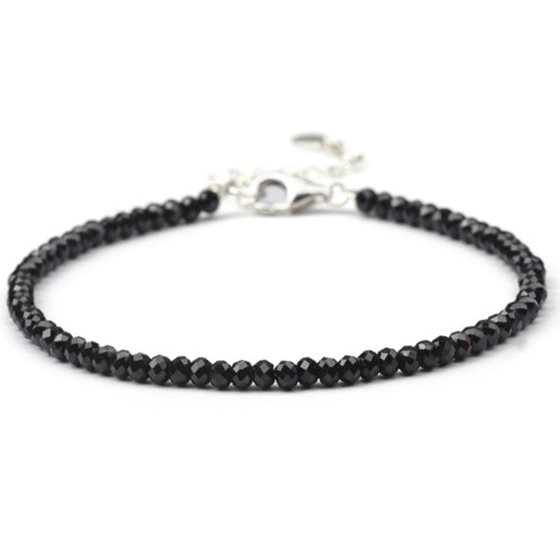 Black spinel bracelet faceted beads in 925 silver