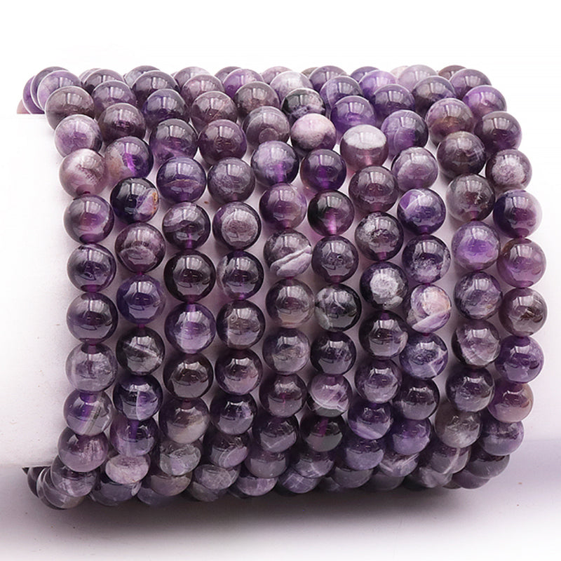 Pulsera brasileña de amatista con cinta A (bolas de 7-8 mm) - Talla L